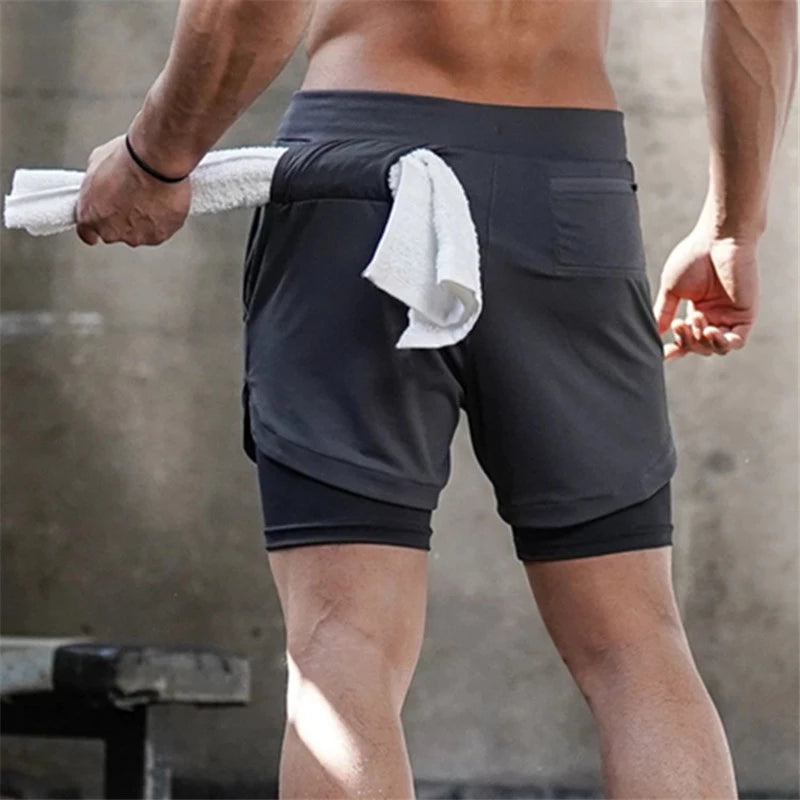Men 2 In 1 Double-deck Quick Dry GYM  Shorts