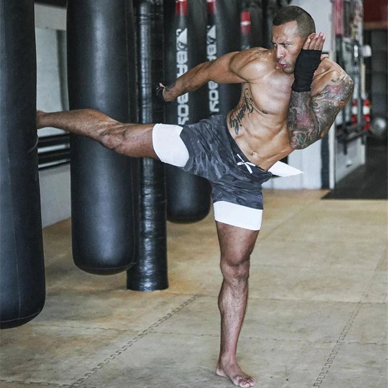 Men 2 In 1 Double-deck Quick Dry GYM  Shorts