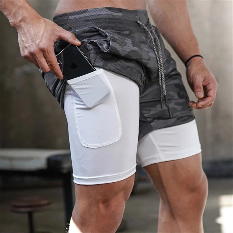 Men 2 In 1 Double-deck Quick Dry GYM  Shorts