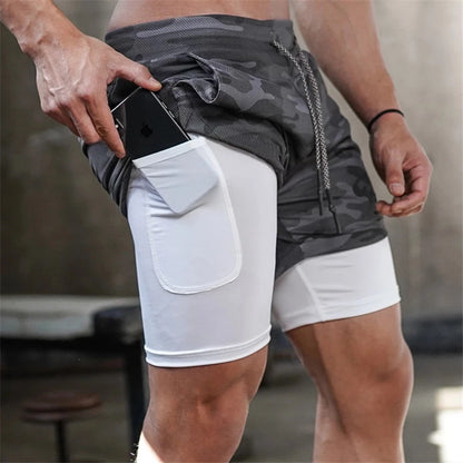 Men 2 In 1 Double-deck Quick Dry GYM  Shorts